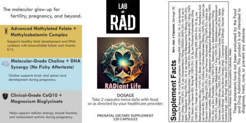 radiant life prenatal supplement - label
