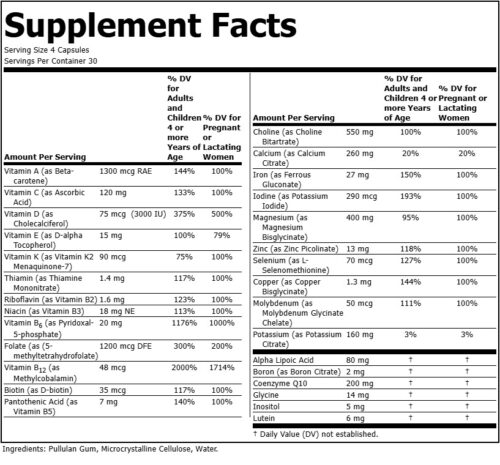 radiant life prenatal supplement - nutrition facts